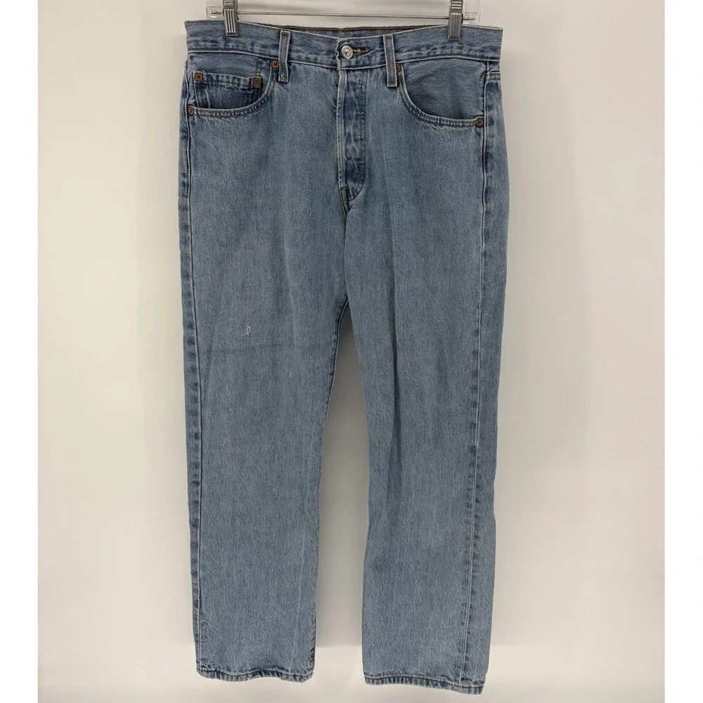 Levis 501 Original Fit Jeans Light Wash Button Fly Denim Y2K Men 33X32 (32X31.5)